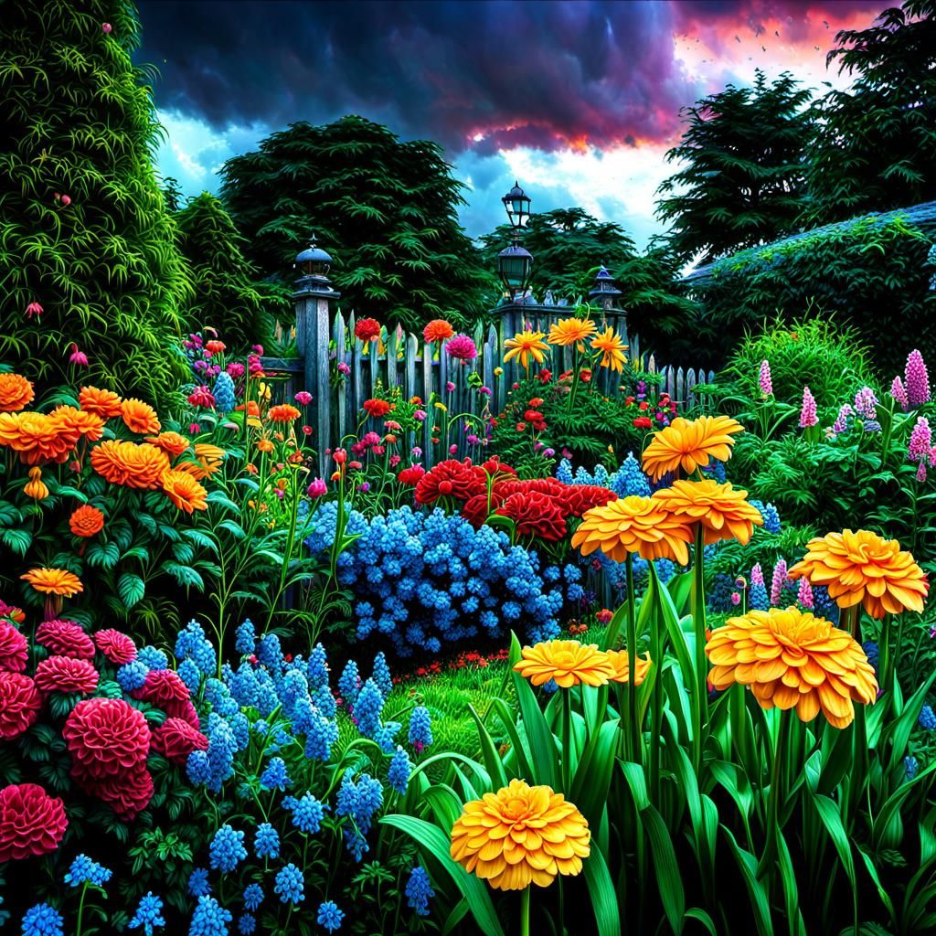 Rainy Flower Garden in Artgerm Style