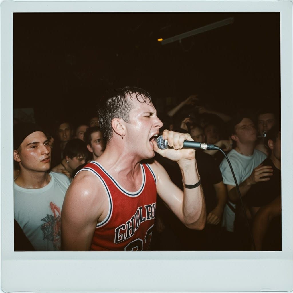 Ultra Realistic Polaroid of a Punk Rock Singer in the Mosh P...