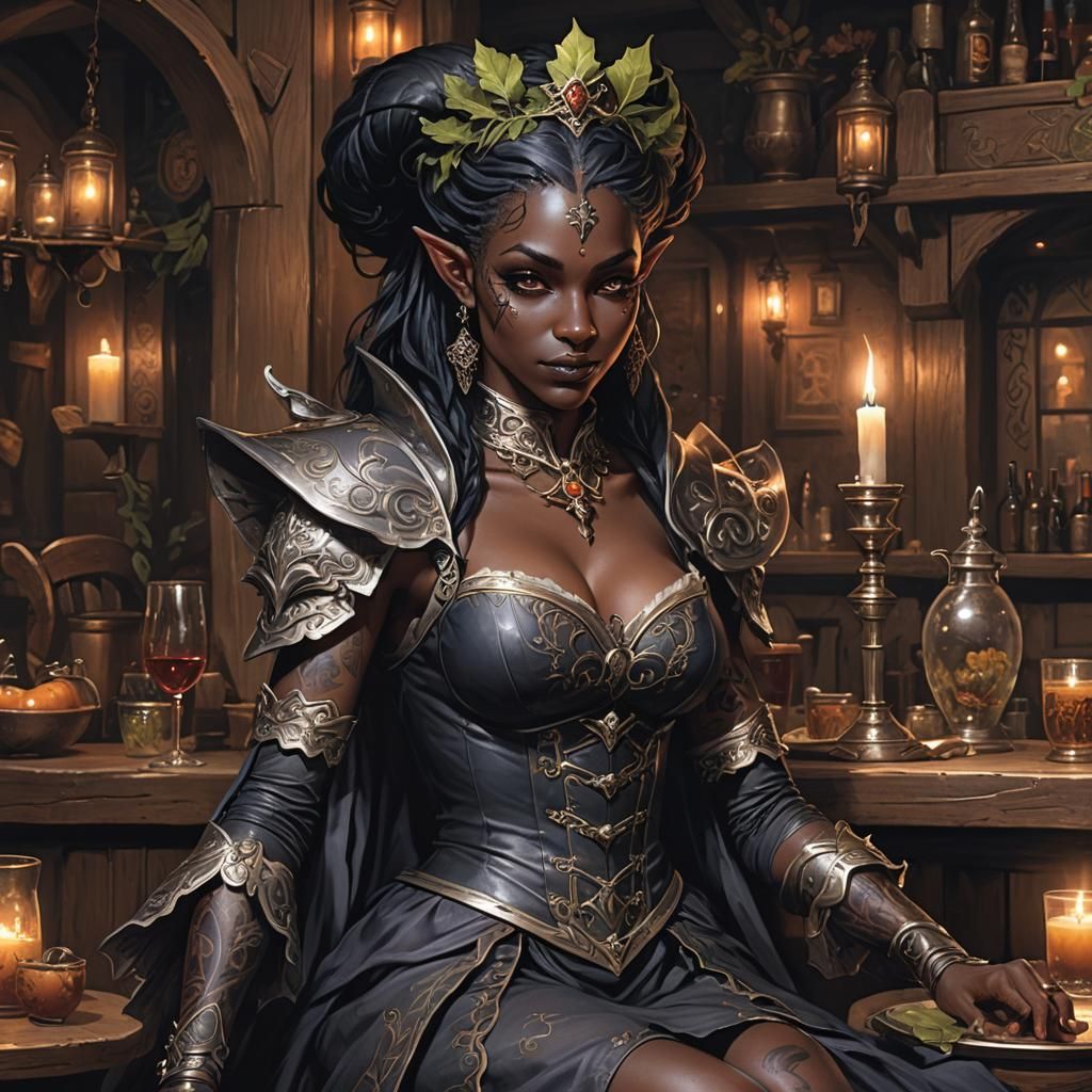 Enchanting Dark Elf Queen in Leafy Costume