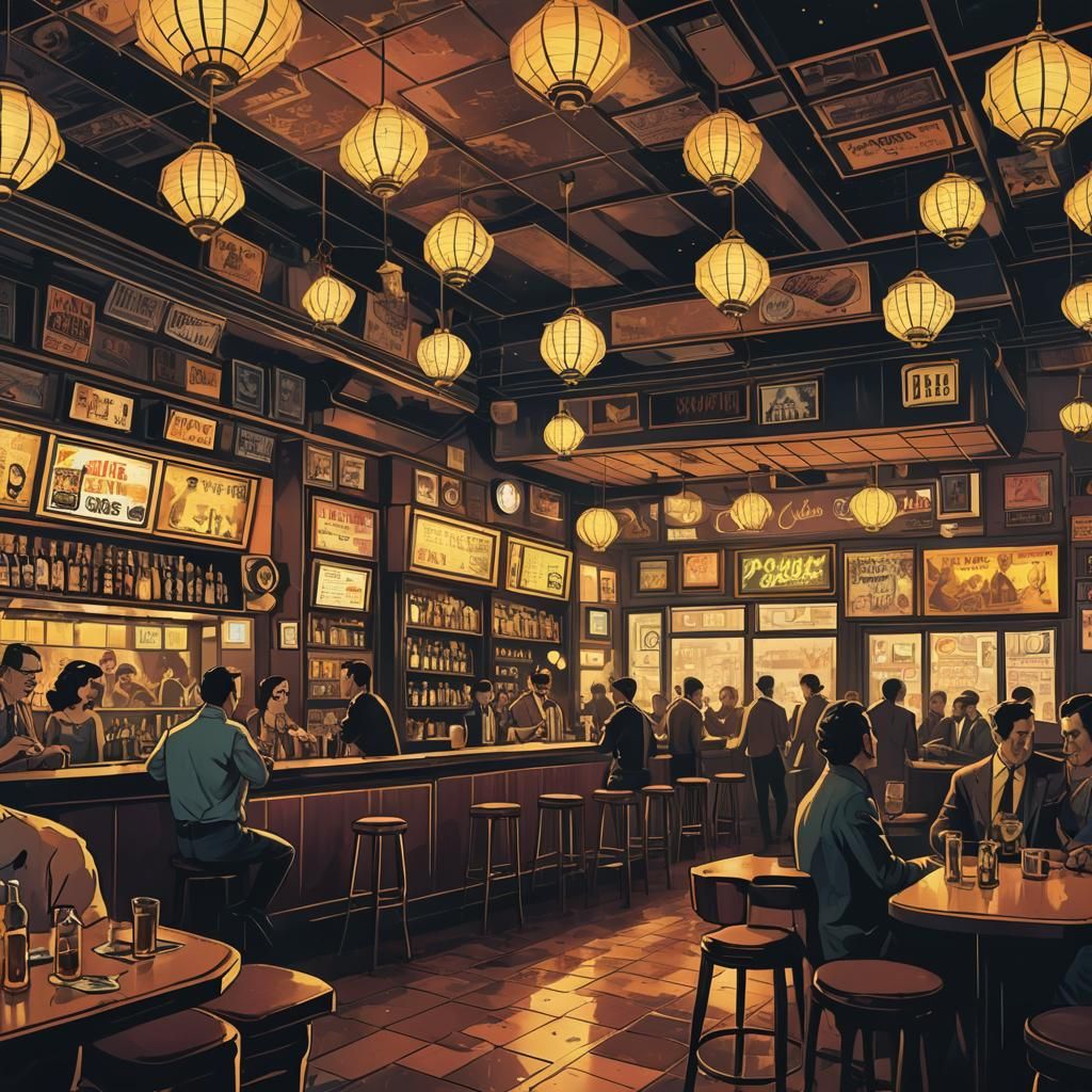 Honey Bee Dive Bar in Neo-Noir Comic Style
