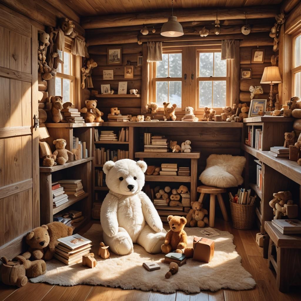 White Bear Awakens in Cozy Wooden Cabin
