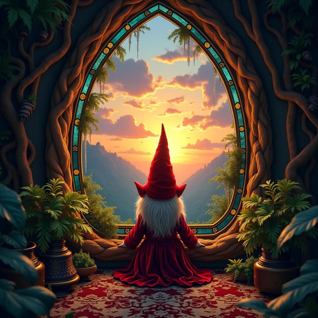 Gnome Watching Sunset in Jungle Room