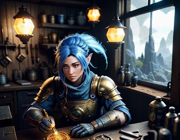 Gnome Repairs Automaton: 3D Game Cinematic Scene