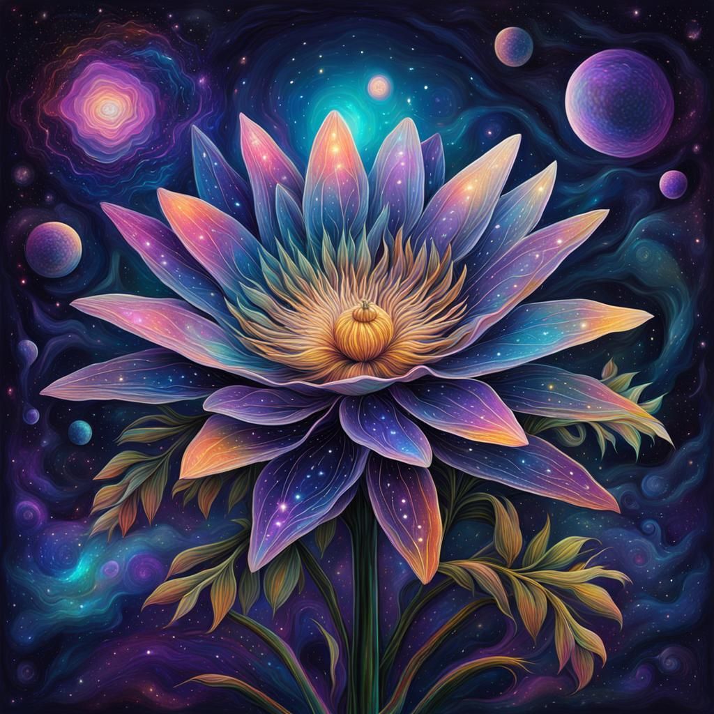 Queen of the Night Flower: Holographic Astral Illustration