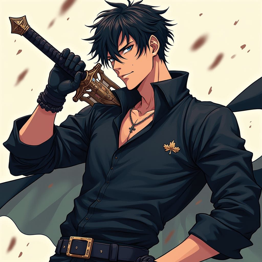 Anime Swordsman in Retro-Futuristic Style