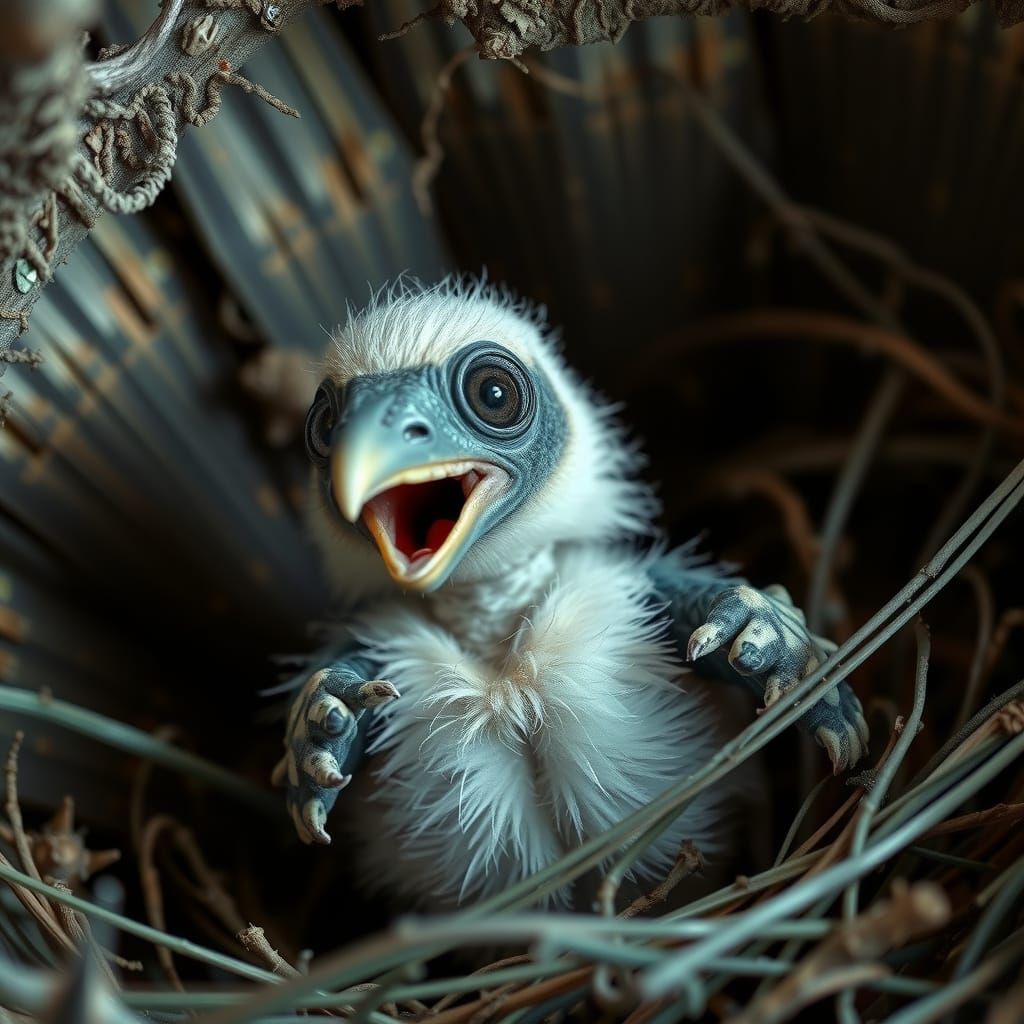 Eerie Vulture Chicklet in a Nest