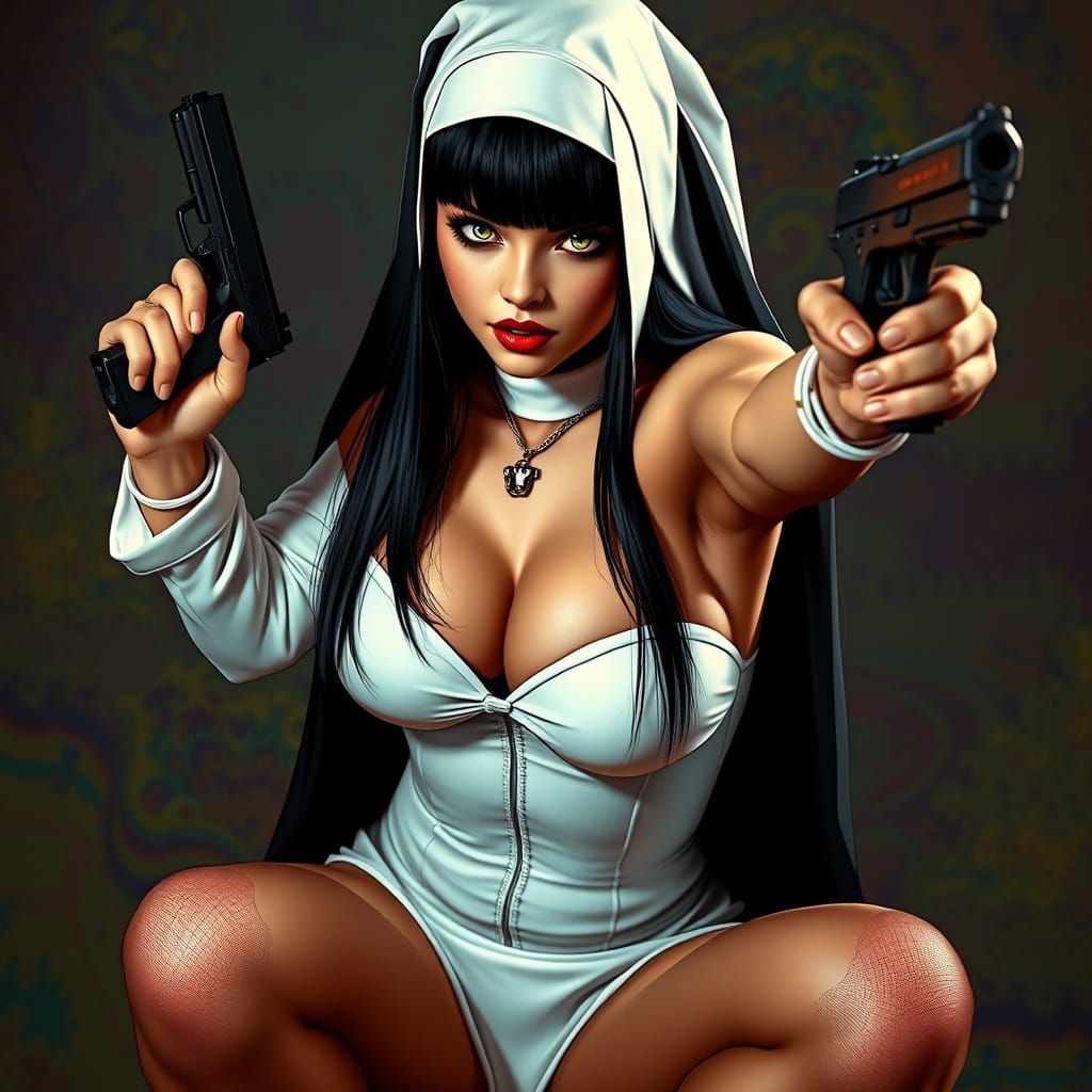Stunning Nun in Hyperrealistic Cyberpunk Style