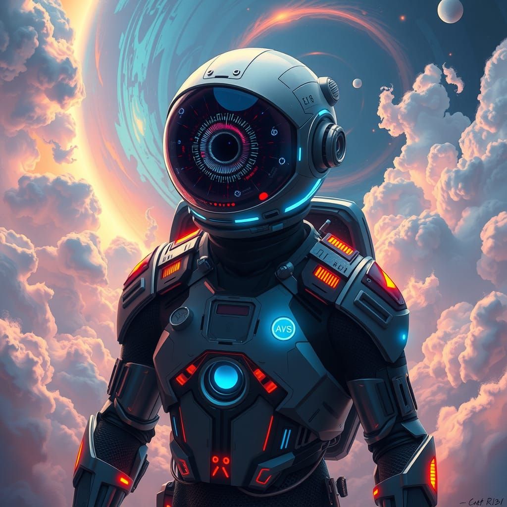 Cyberpunk Space Explorer in Vibrant Cosmic Aether