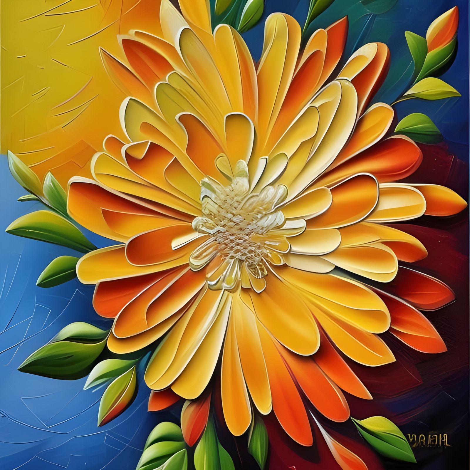 Abstract Chrysanthemum Impasto Painting in Paradise Garden