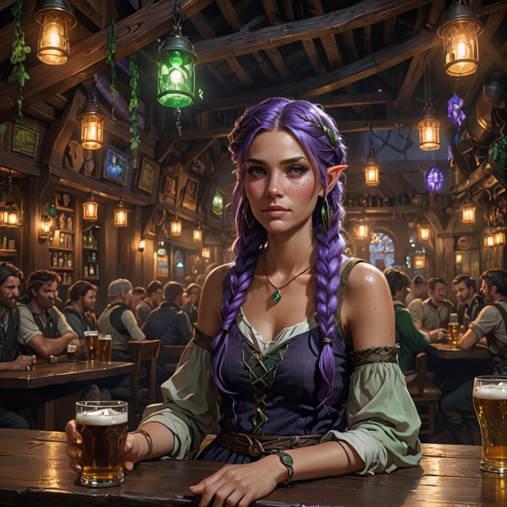 Fairy Druid in Tavern, Hyperdetailed Portrait