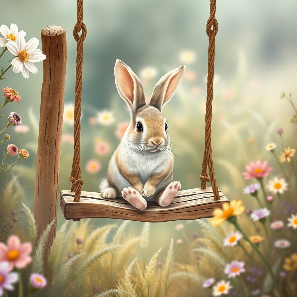 Rabbit in Whimsical Garden Swing