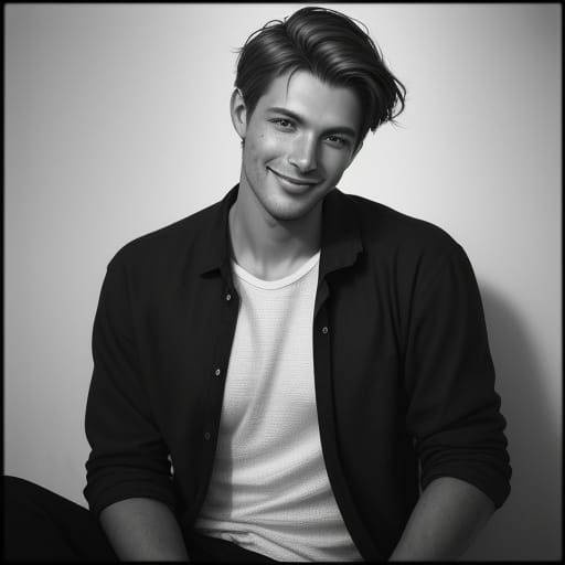 Contemplative Man in Black and White Tones