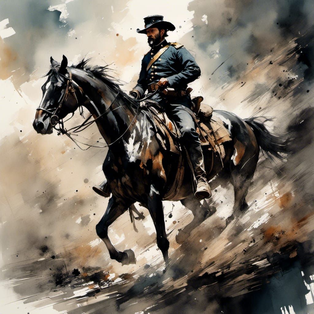 Union General on Horseback: Ink Paint Sketch