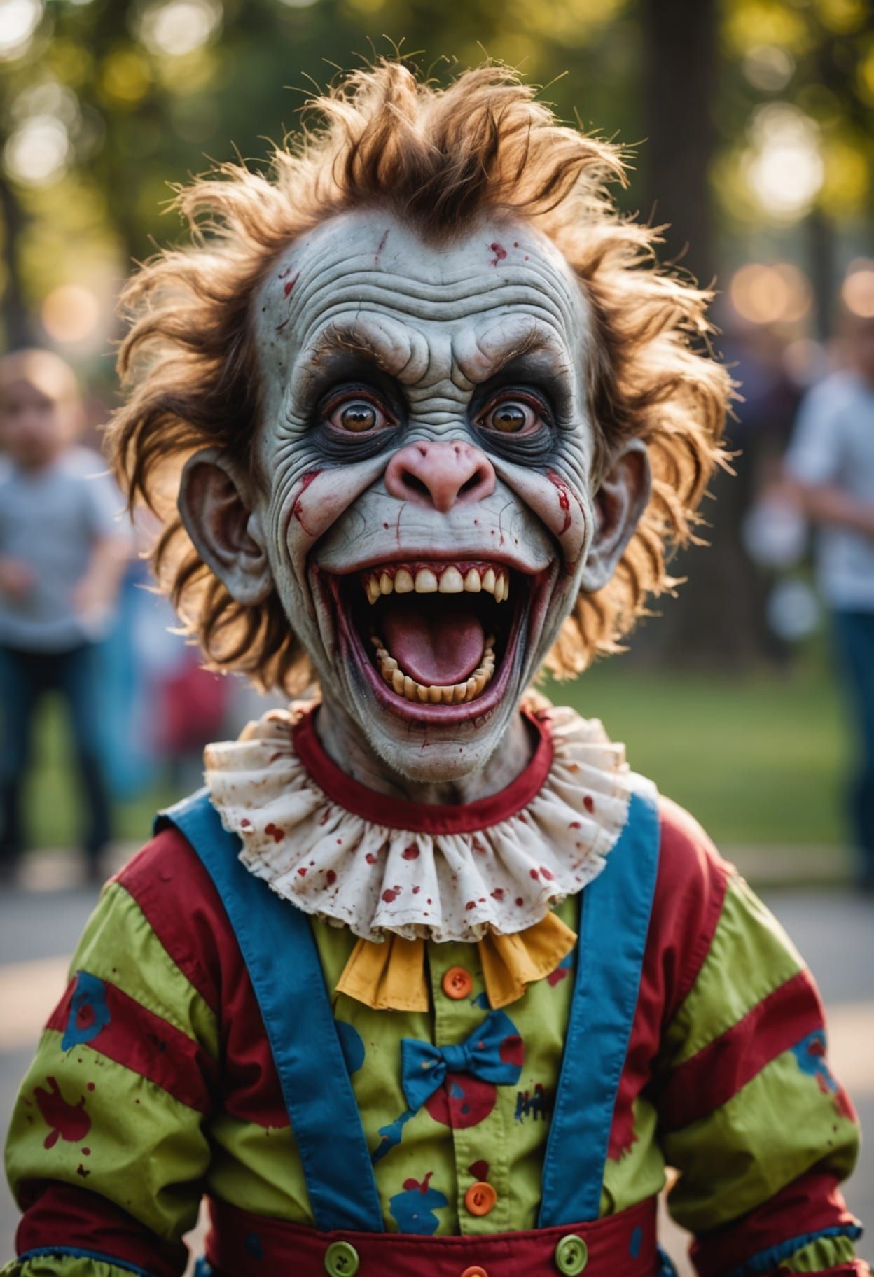 A Zombie Monkey Clown Toddler with a Maniacal Grin in Profes...