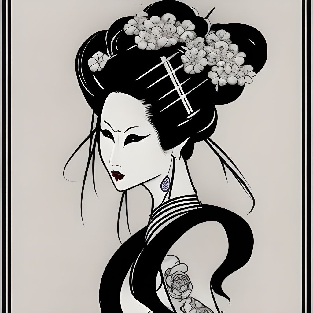 Gothic Geisha Tattoo Sketch in Hyperrealism Style