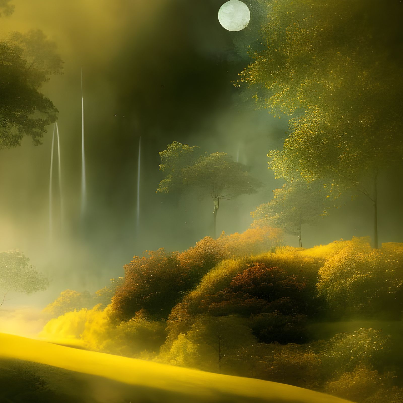 Abstract Golden Matte Painting with Magic Particles