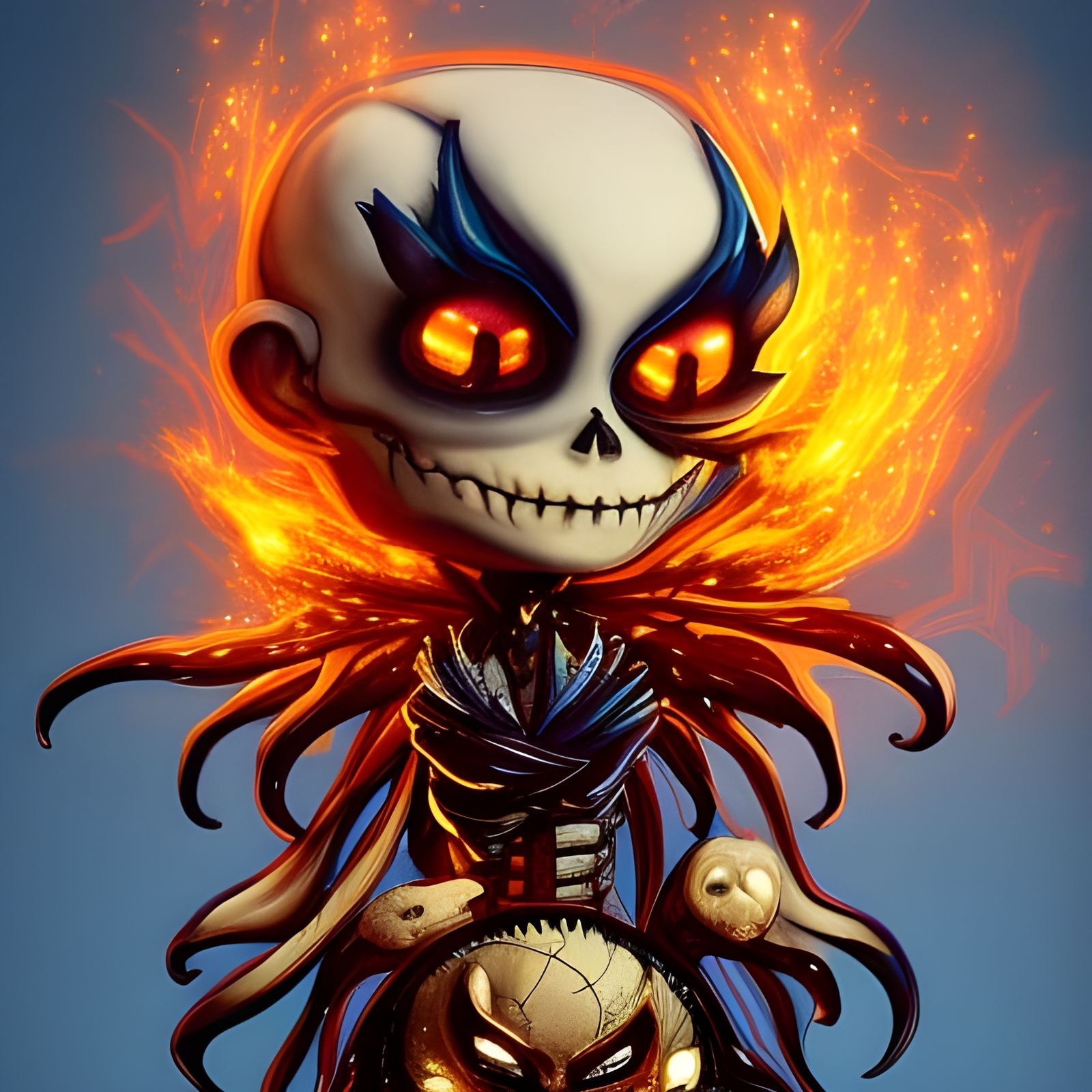 Adorable Chibi Ghost Rider with Fiery Sparks