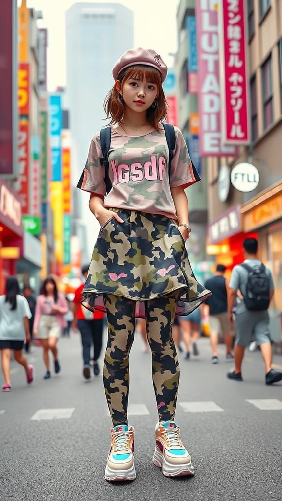 Harajuku Fashionista in Pastel Pink and Camouflage