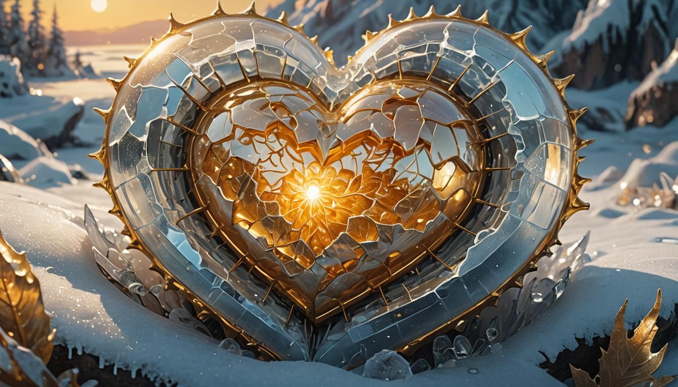 Golden Heart Encased in Ice: Macro Photography