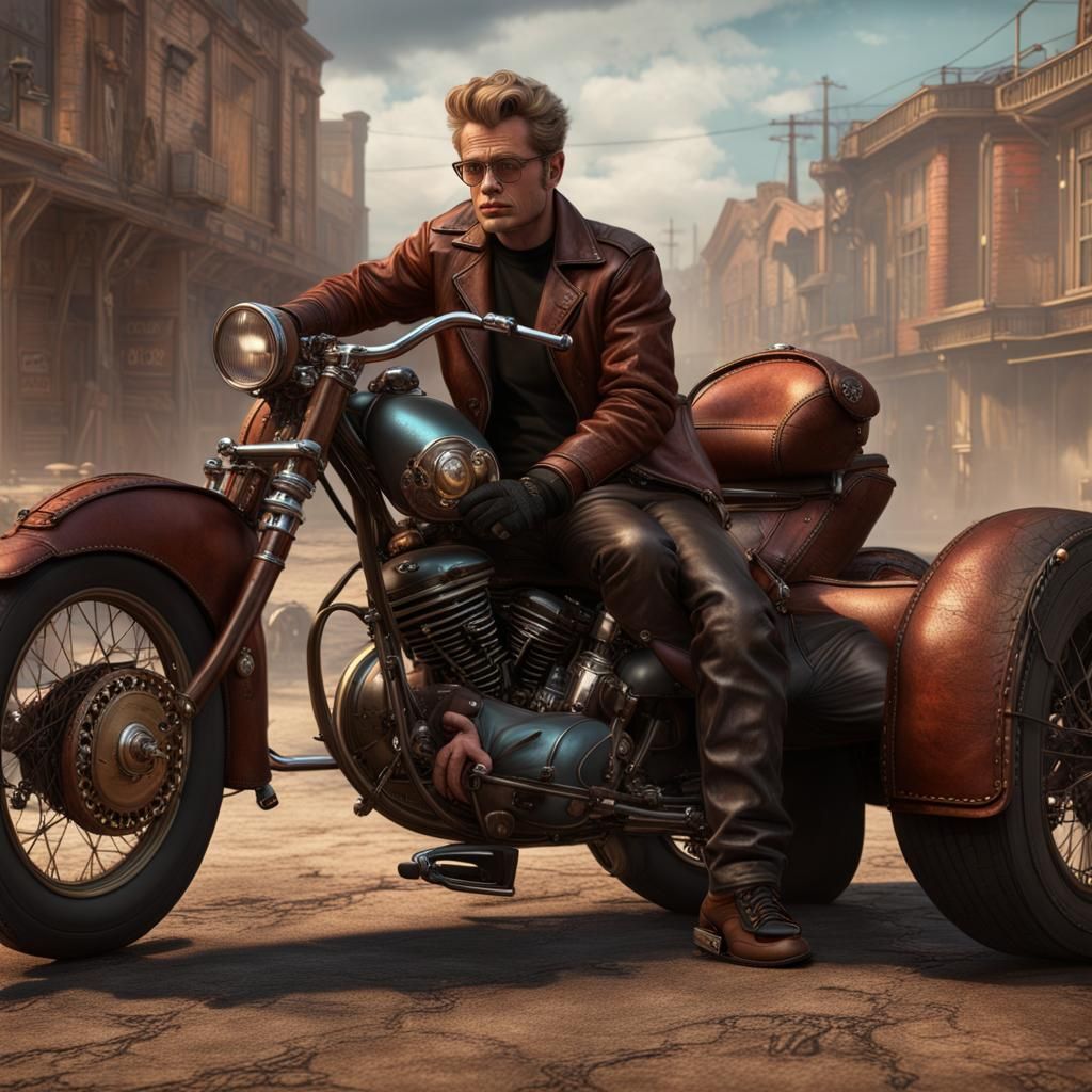 James Dean in Steampunk 1950s Matte Painting