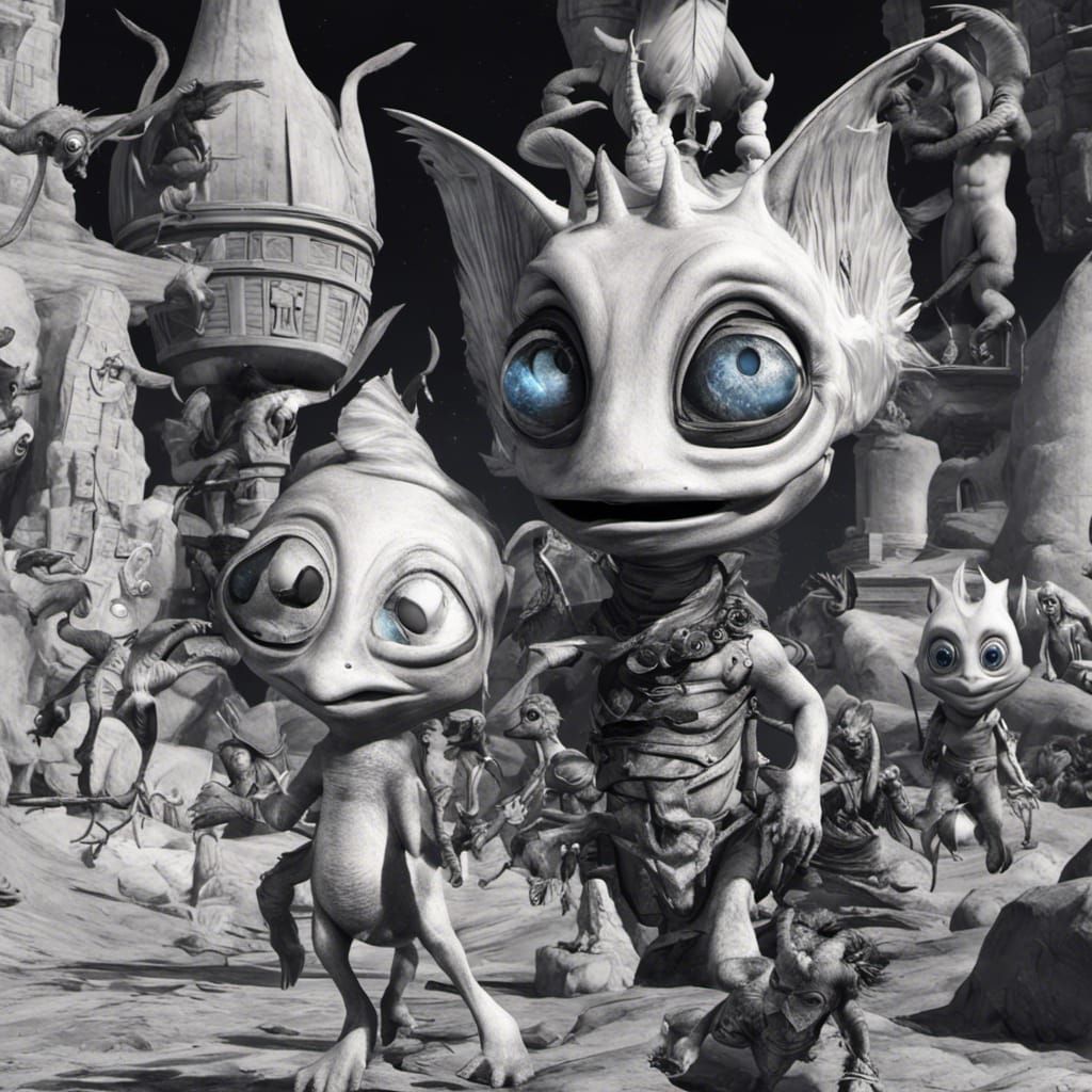 Surreal Cartoon Characters in a Matte Painting Style