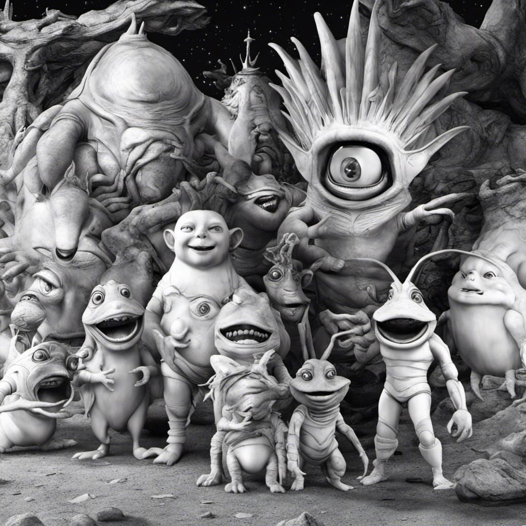 Surreal Cartoon Creatures in a Matte Painting