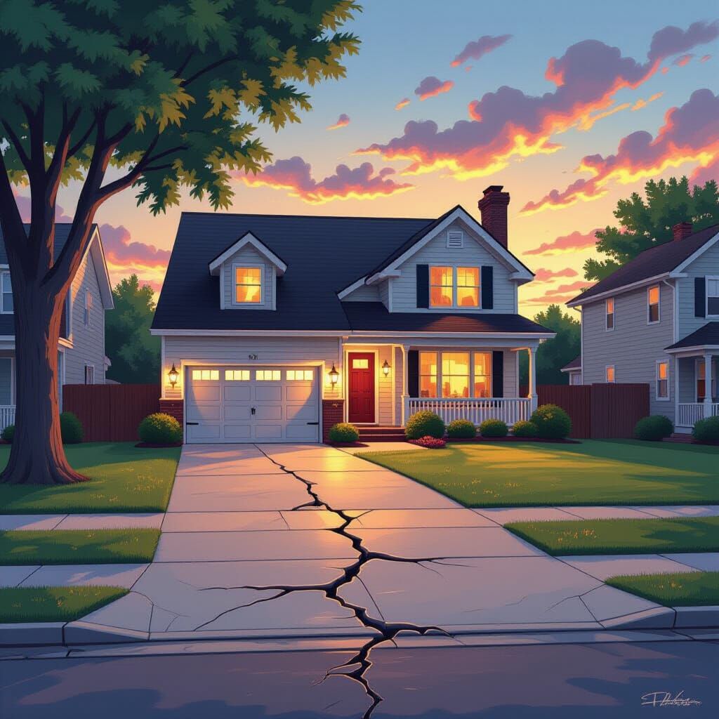 Hyperrealistic House with Driveway and Lawn