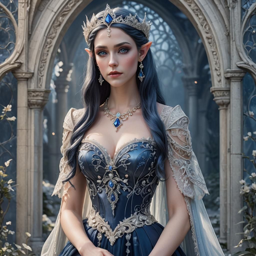 Elven Queen with Sapphire Tiara, Dark Fantasy Art