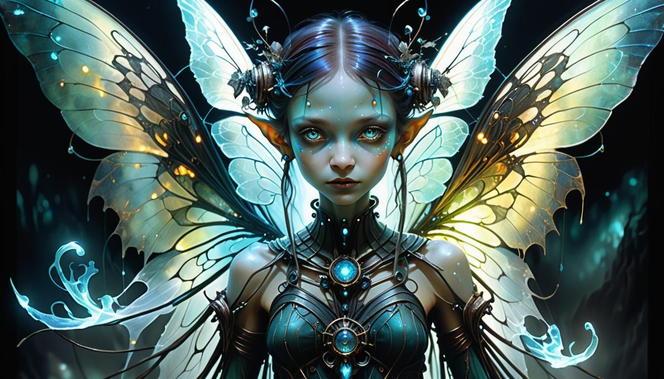 Dystopian Bioluminescent Pixie in Dark Fantasy Art