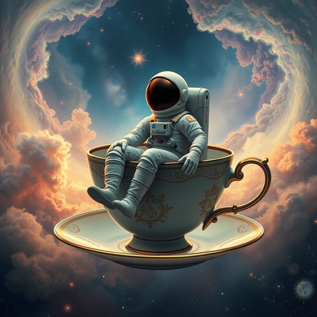 Astronaut in Teacup Galaxy: Dreamy Digital Art