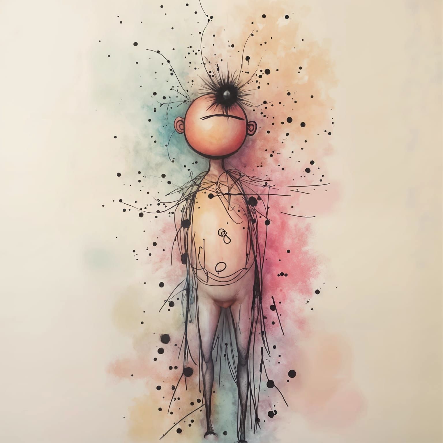 Abstract Dadaism Painting with Airbrush in Pastel Colors