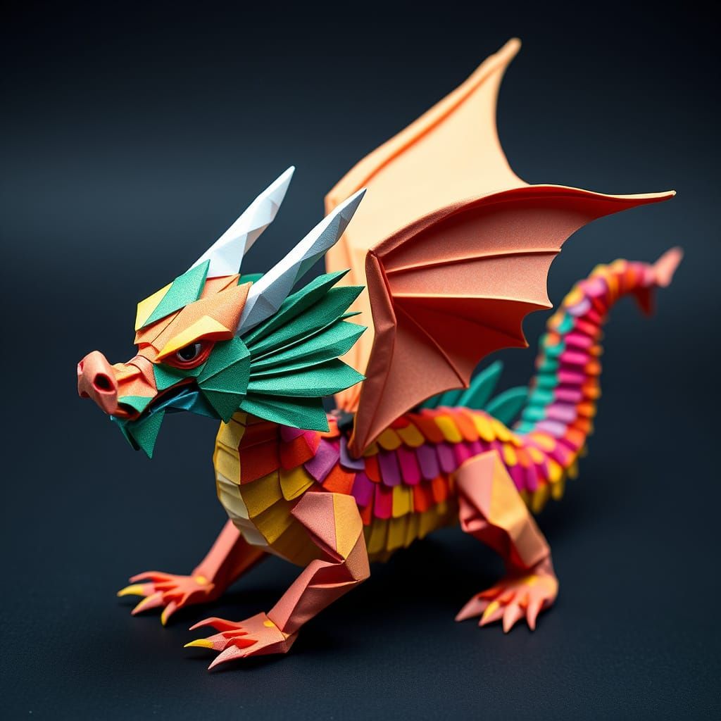 Colorful Origami Dragon in Modern Art Style