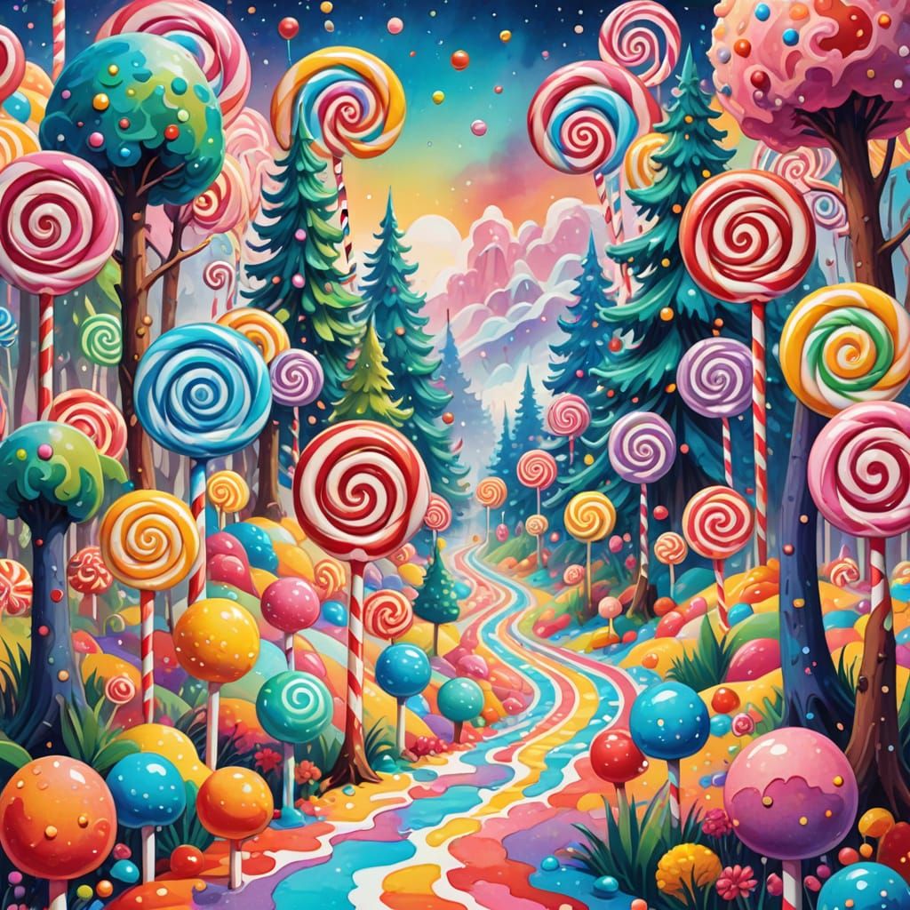 Candyland Wanderer in Gouache Illustration Style
