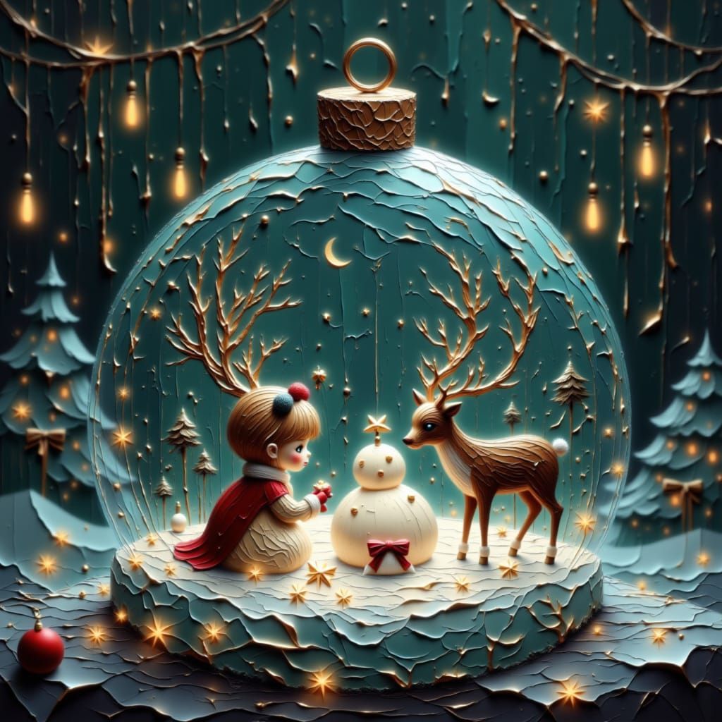 Glowing Glass Ornament With Snowman And Reindeer