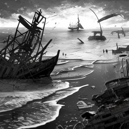 Black and White Shipwreck Beach Photo