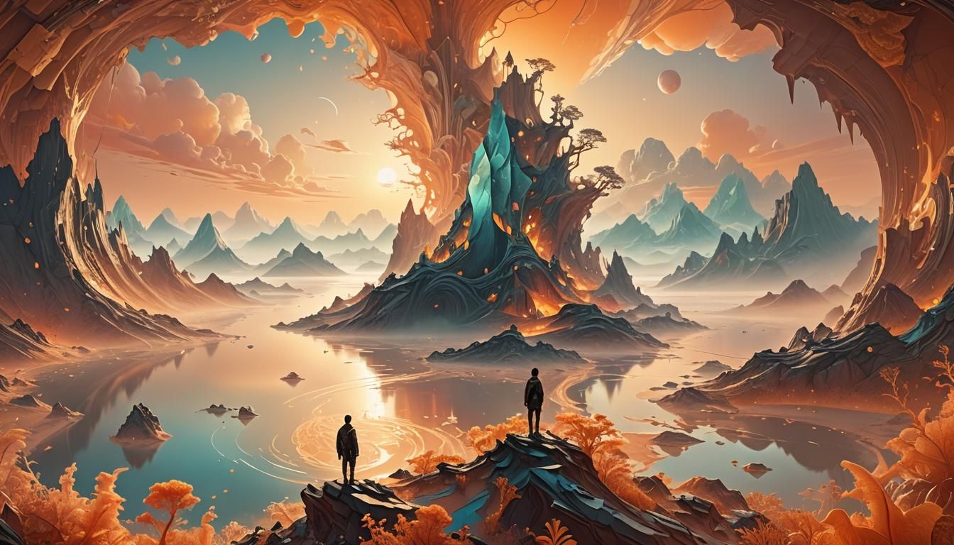 Dreamlike Fractal Landscape at Golden Hour
