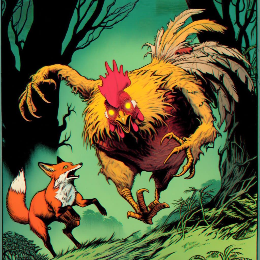 Giant Chicken with Glowing Eyes Chases Fox in 1970s Horror S...