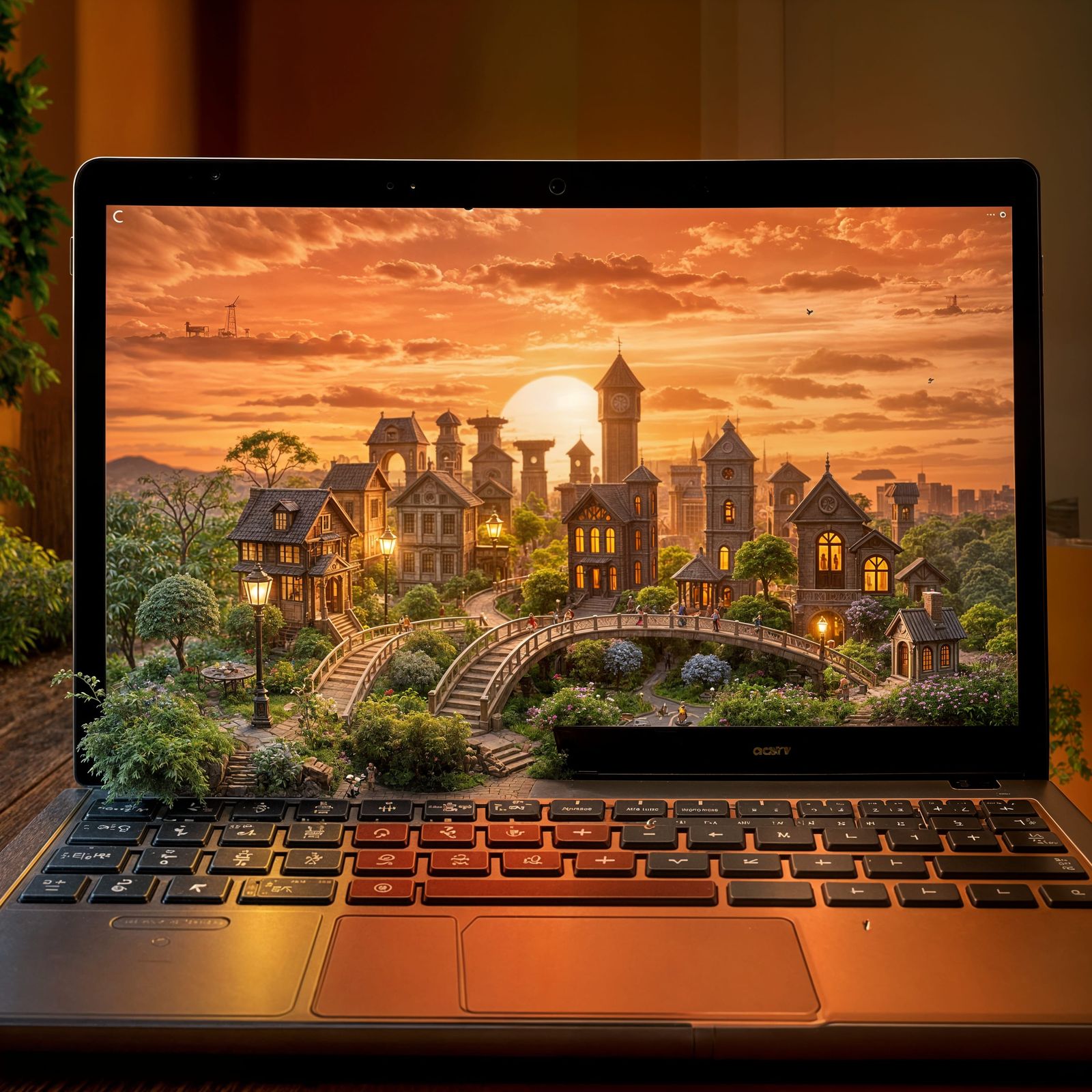 Miniature World Inside Laptop: Tech-Inspired Scene