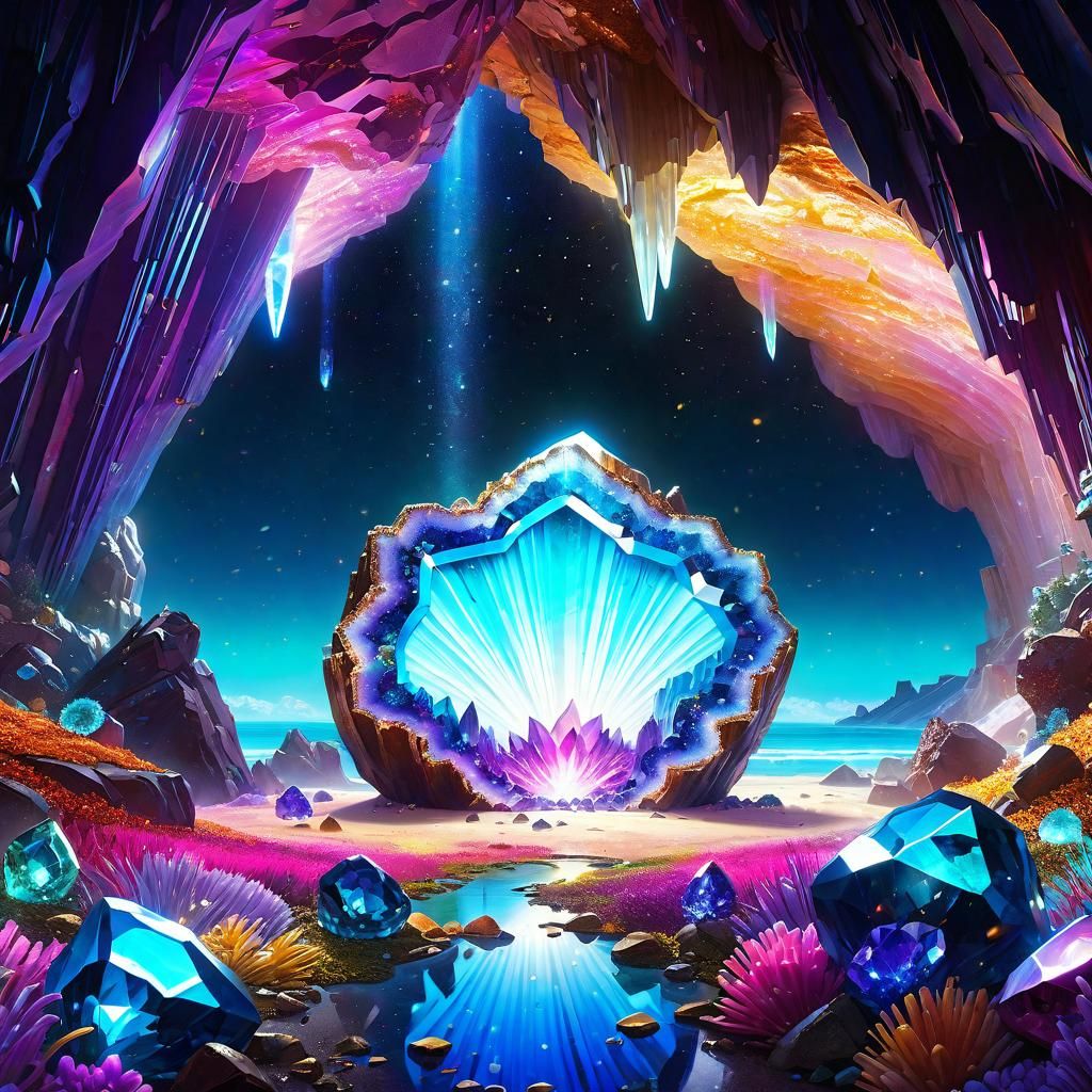 Glistening Crystals Inside a Vibrant Geode Cave