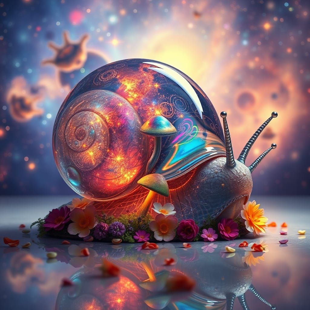 Baroque Snail with Galaxy Shell, Detailed Digital Art