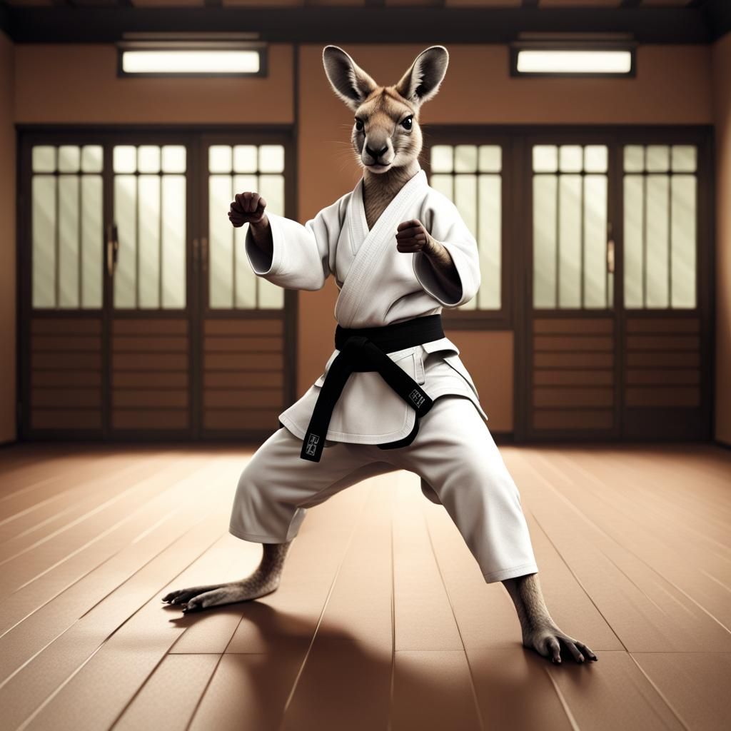 Kangaroo Karate Master in Hyperrealistic Detail