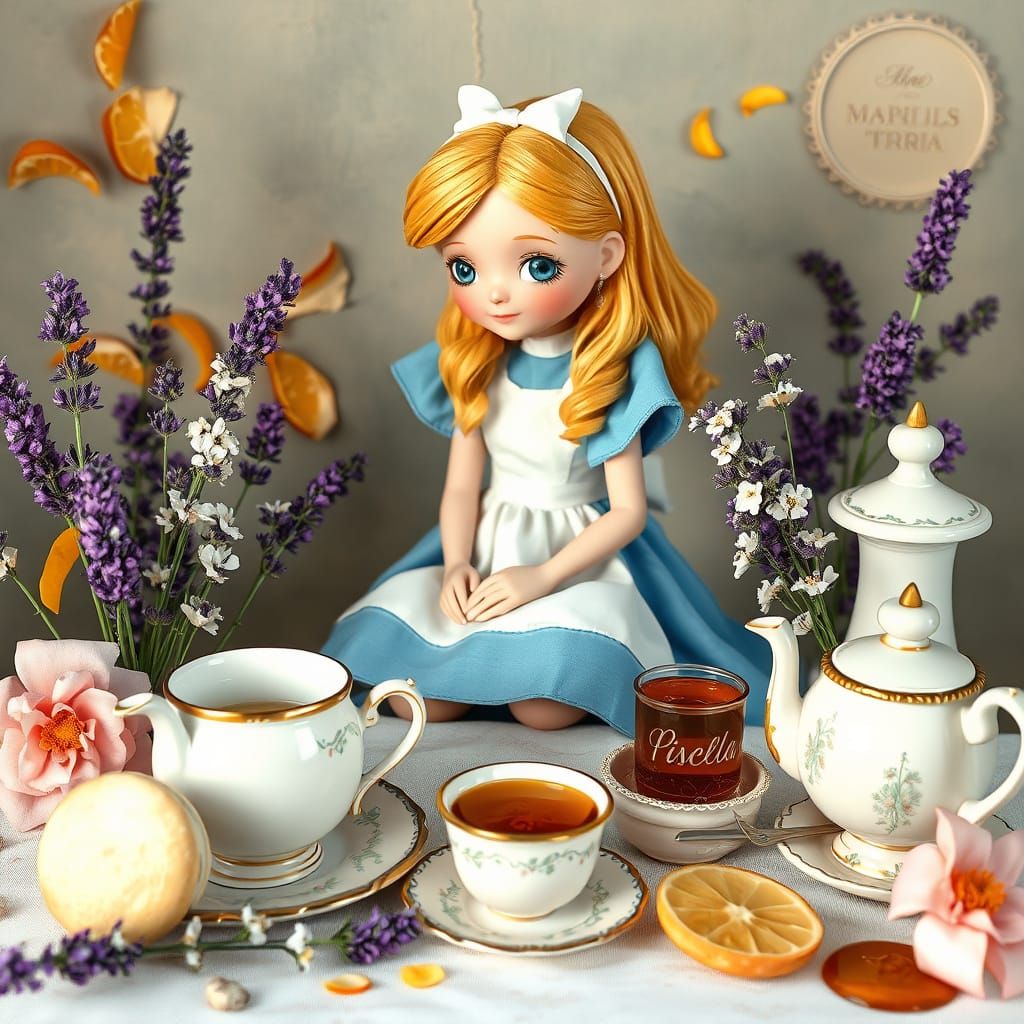 Alice's Whimsical Tea Party with Macarons and Lavender