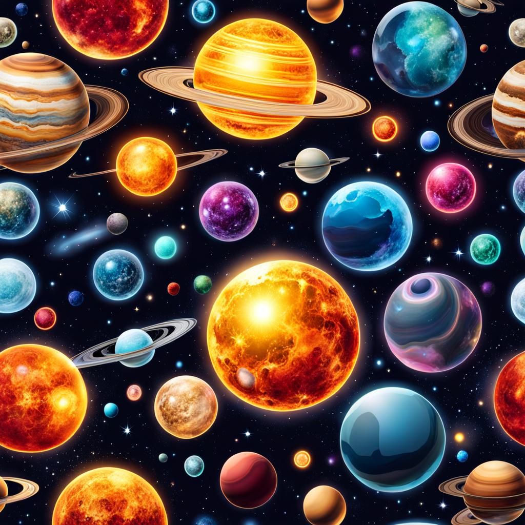 Crystal and Glass Solar System in Brilliant Light