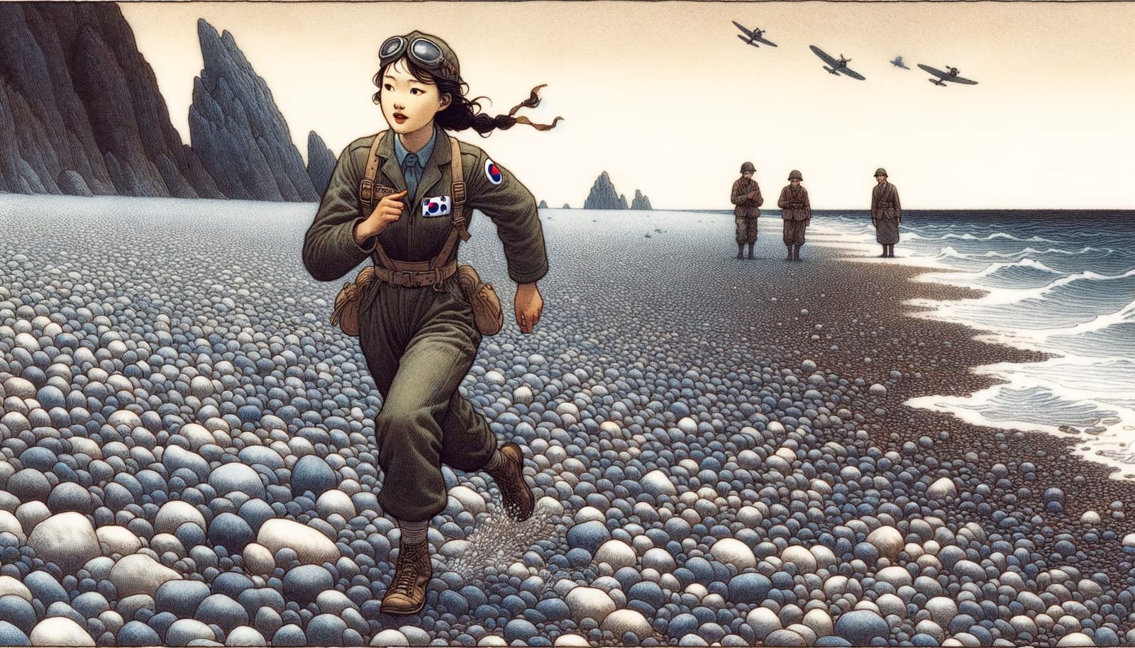 Korean Woman's Flight: An Arthur Rackham-Style Illustration