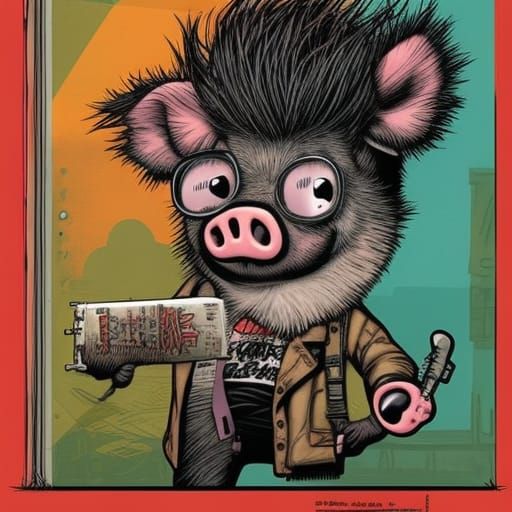 Punk Rocker Pig Comic Book Art