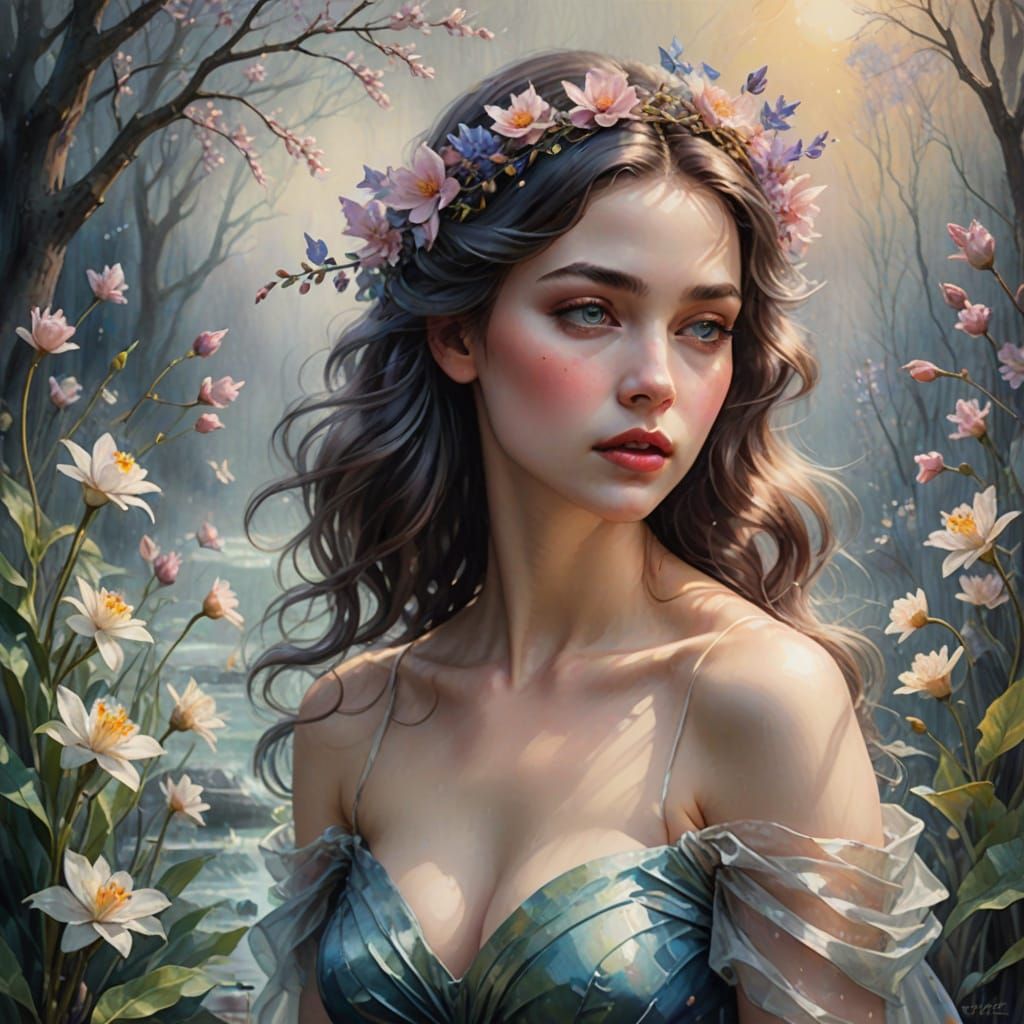 Surreal Cyber Siren in Vintage Fantasy Art