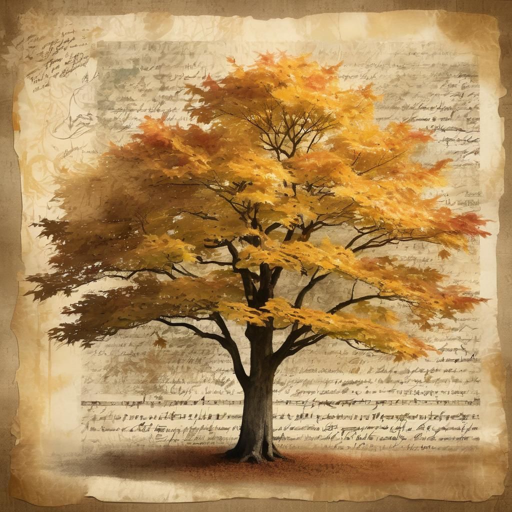 Majestic Maple Tree in Watercolor and Collage Style