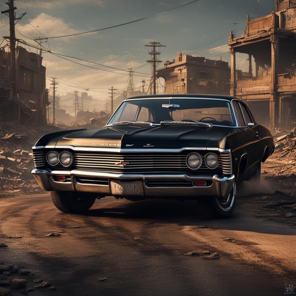 Black 1967 Chevy Impala Sedan: Detailed Matte Painting