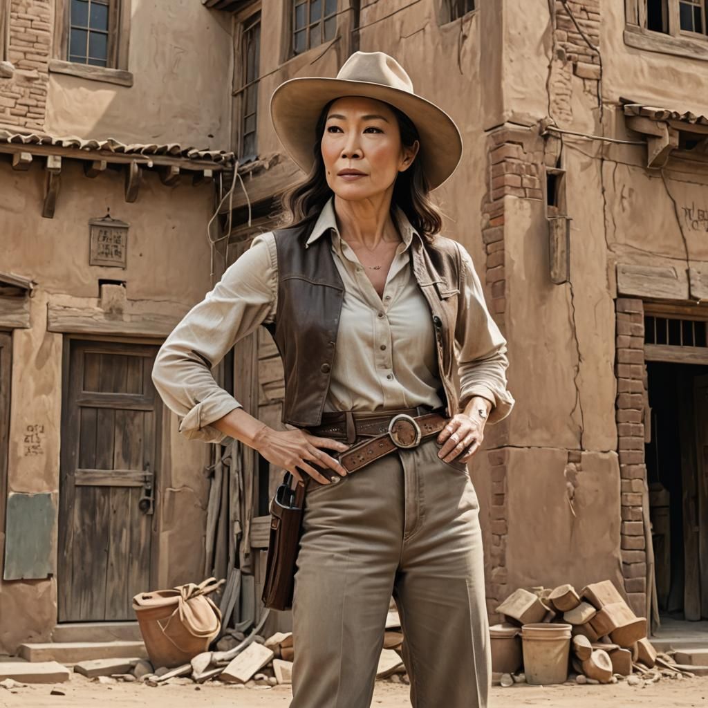 Michelle Yeoh as Lee in Western Setting, Photorealistic Past...