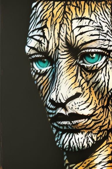 Detailed Tiger Portrait in Mixed Media Style